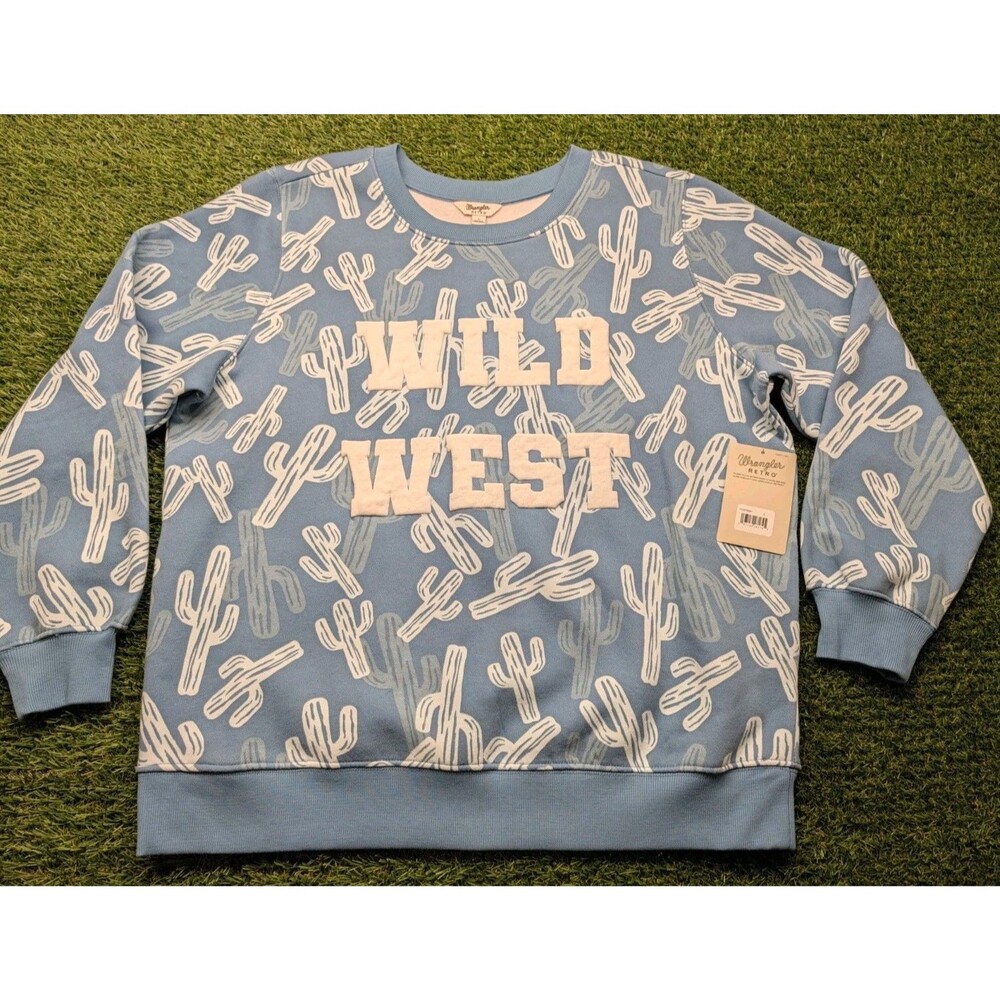 Wrangler Retro Women's Long Sleeve Oversized Wild West Crew Sweatshirt Blue Sz L